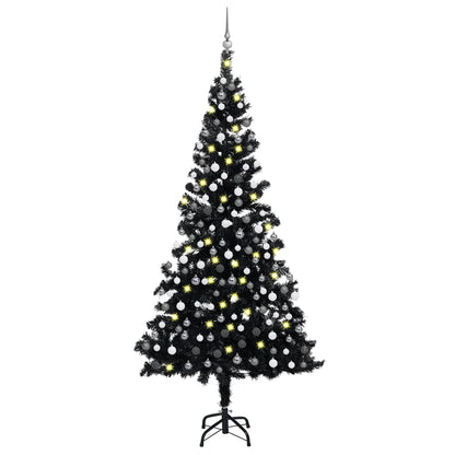 Kunstkerstboom Met Led's En Kerstballen 210 Cm Pvc Zwart