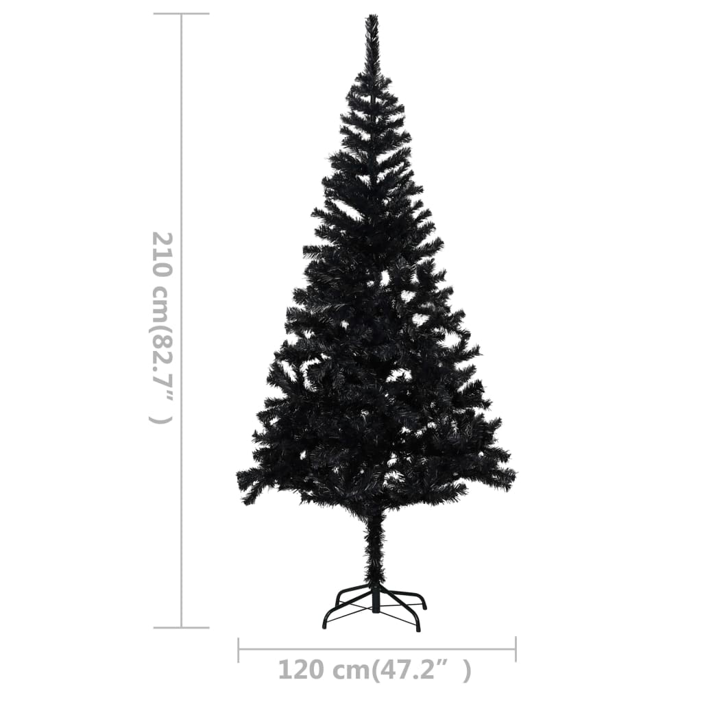 Kunstkerstboom Met Led's En Kerstballen 210 Cm Pvc Zwart