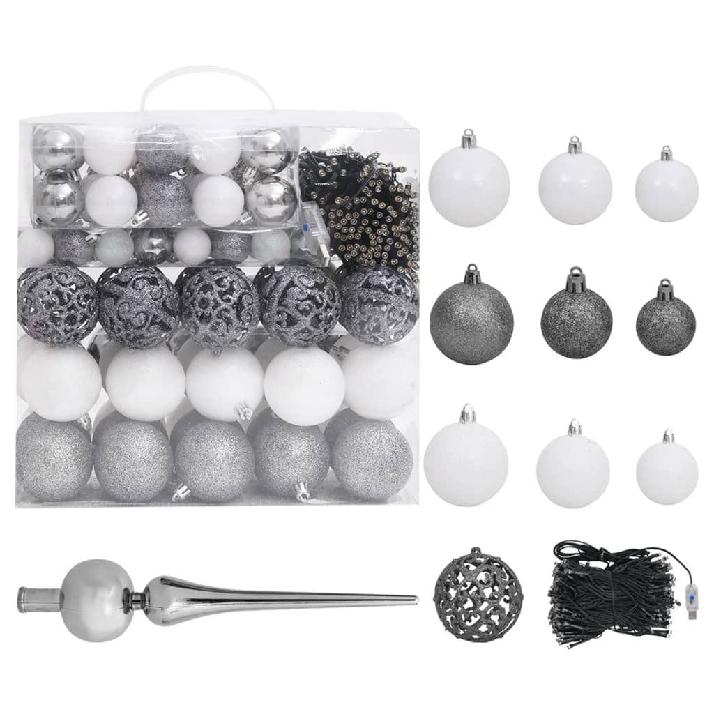 Kunstkerstboom Met Led's En Kerstballen 210 Cm Pvc Zwart