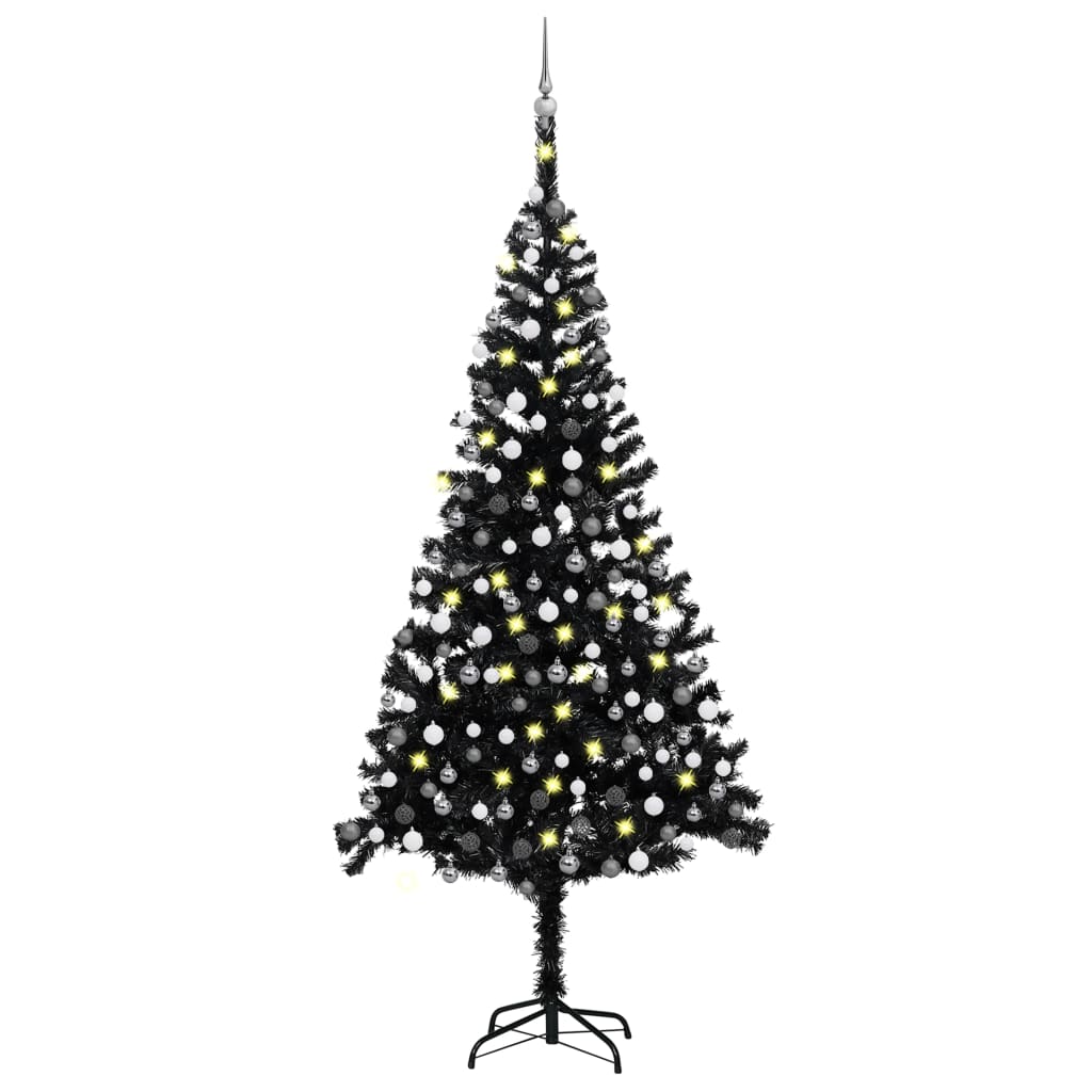 Kunstkerstboom Met Led's En Kerstballen 240 Cm Pvc Zwart