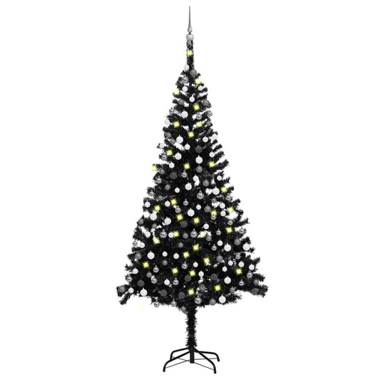 Kunstkerstboom Met Led's En Kerstballen 240 Cm Pvc Zwart