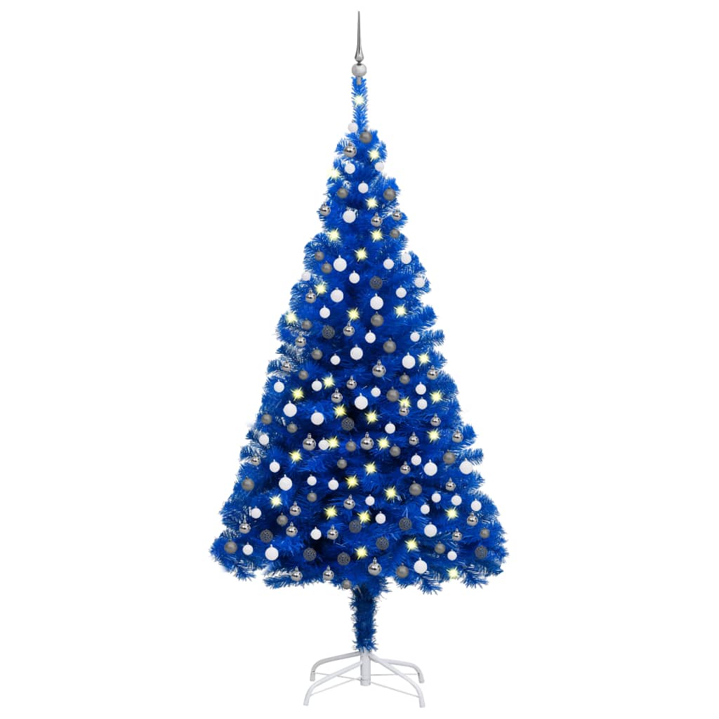 Kunstkerstboom Met Led's En Kerstballen 210 Cm Pvc Blauw