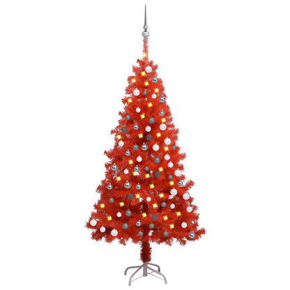 Kunstkerstboom Met Led's En Kerstballen 120 Cm Pvc Rood