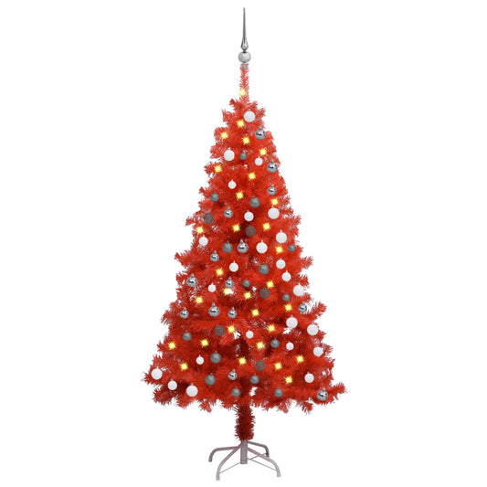 Kunstkerstboom Met Led's En Kerstballen 120 Cm Pvc Rood