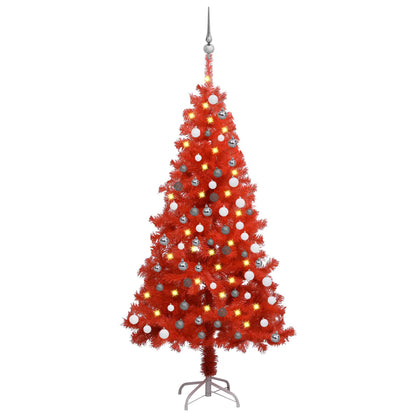 Kunstkerstboom Met Led's En Kerstballen 150 Cm Pvc Rood