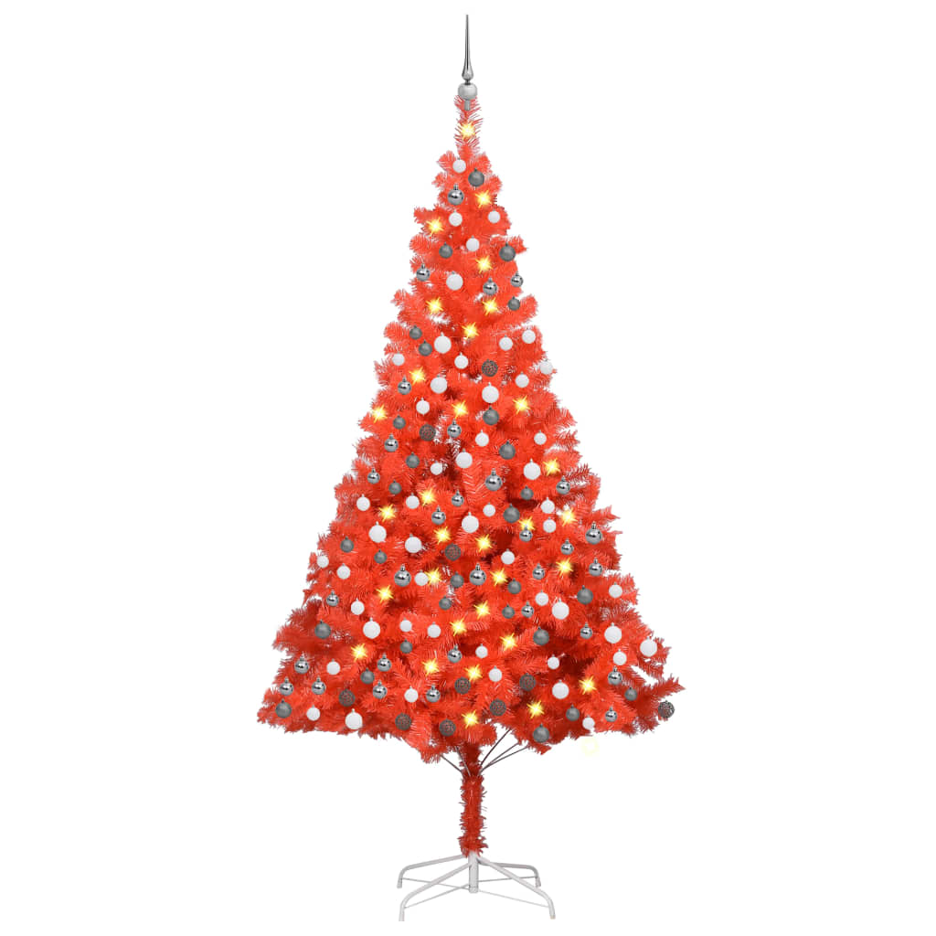 Kunstkerstboom Met Led's En Kerstballen 240 Cm Pvc Rood
