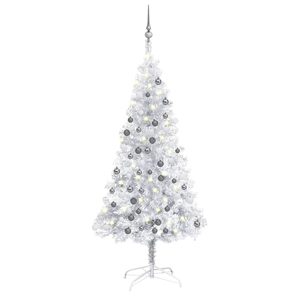 Kunstkerstboom Met Led's En Kerstballen 150 Cm Pet Zilverkleur