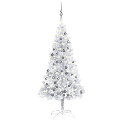 Kunstkerstboom Met Led's En Kerstballen 150 Cm Pet Zilverkleur