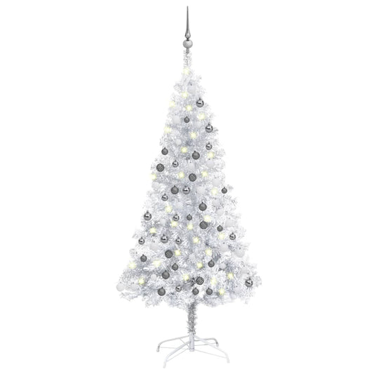 Kunstkerstboom Met Led's En Kerstballen 150 Cm Pet Zilverkleur