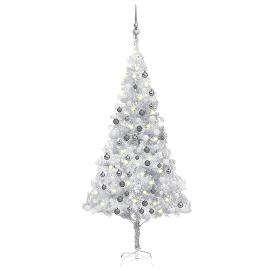 Kunstkerstboom Met Led's En Kerstballen 180 Cm Pet Zilverkleur