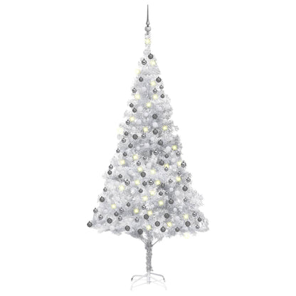 Kunstkerstboom Met Led's En Kerstballen 210 Cm Pet Zilverkleur