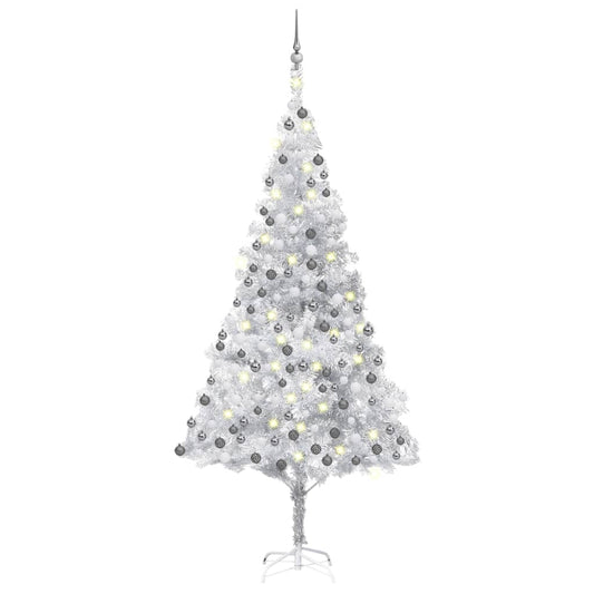 Kunstkerstboom Met Led's En Kerstballen 210 Cm Pet Zilverkleur