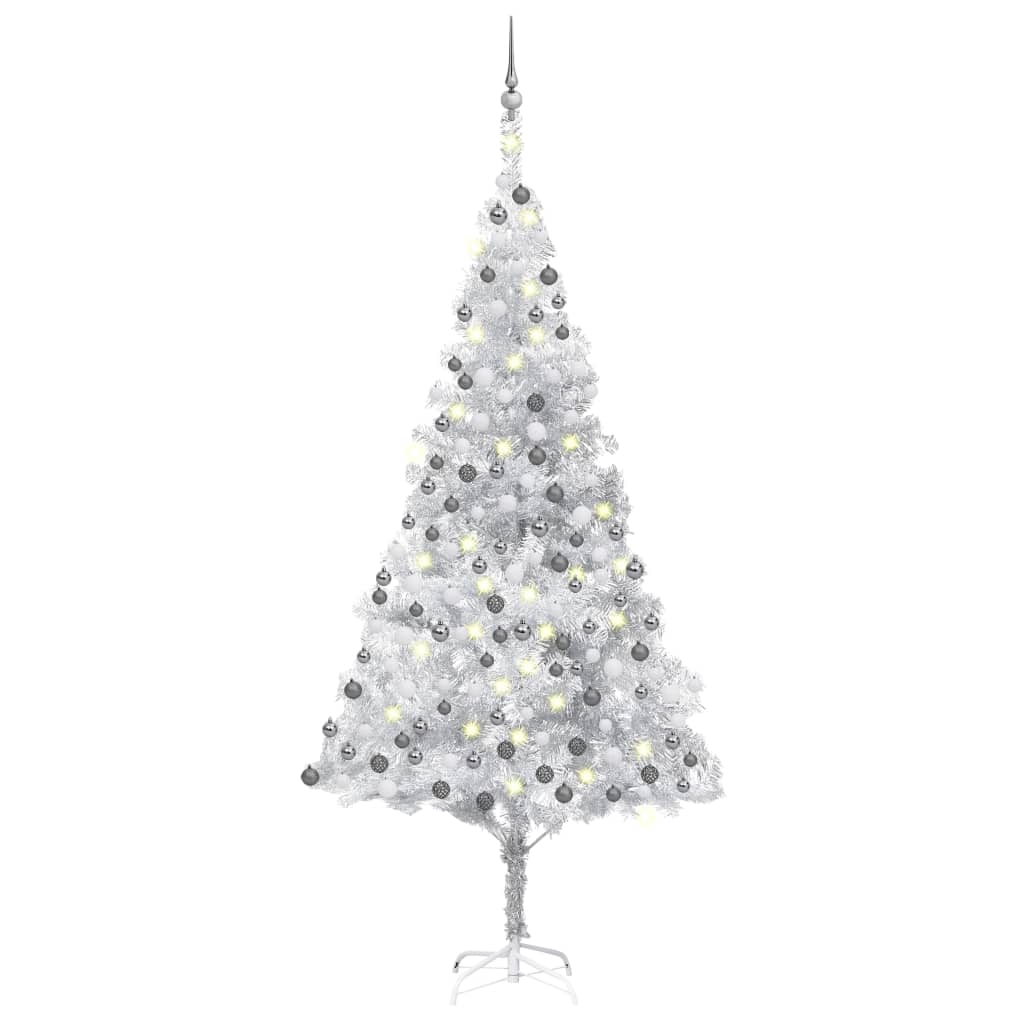 Kunstkerstboom Met Led's En Kerstballen 240 Cm Pet Zilverkleur
