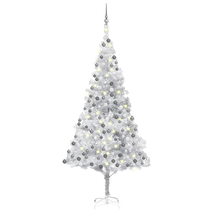 Kunstkerstboom Met Led's En Kerstballen 240 Cm Pet Zilverkleur