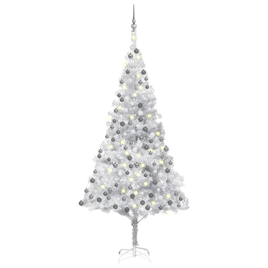 Kunstkerstboom Met Led's En Kerstballen 240 Cm Pet Zilverkleur