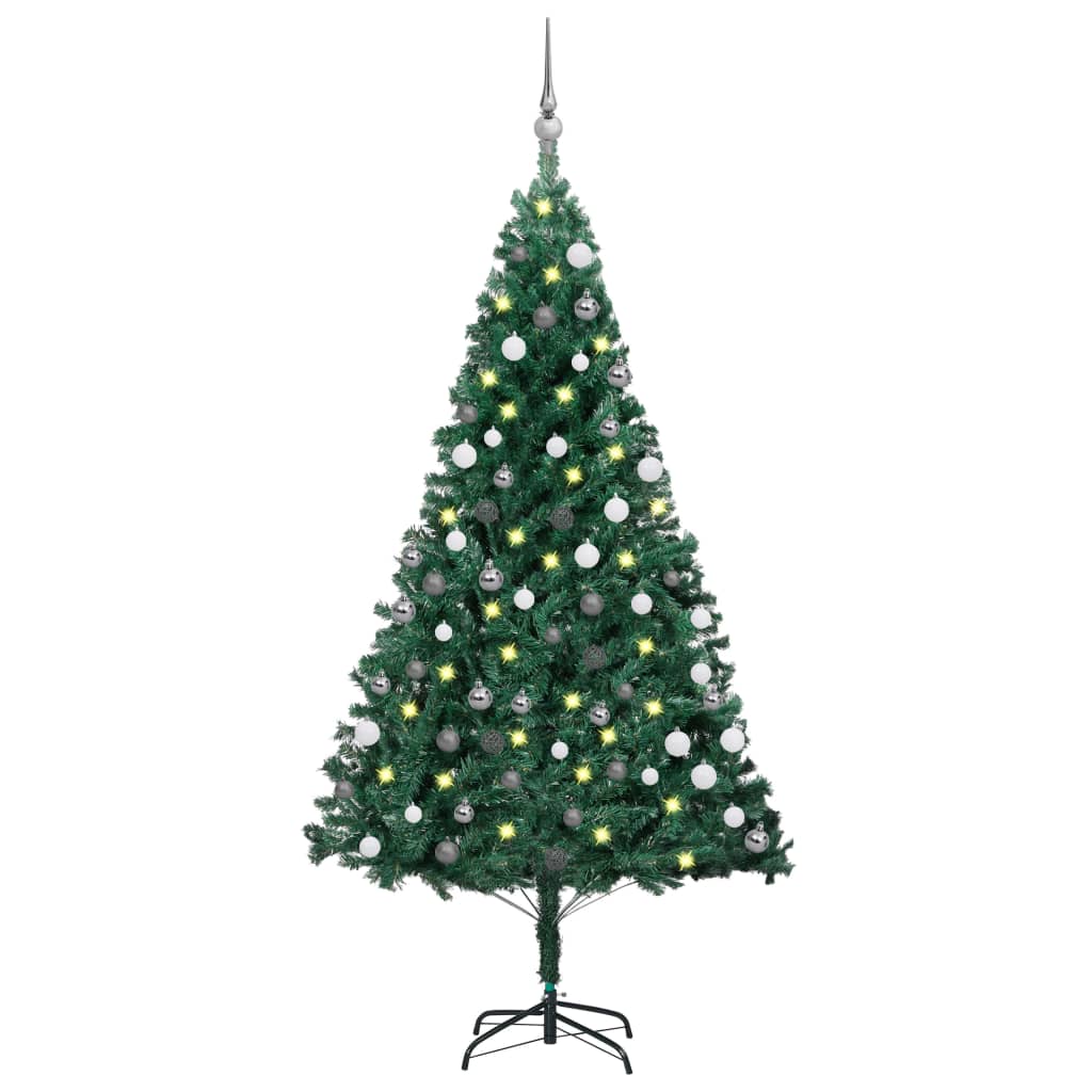 Kunstkerstboom Met Led's En Kerstballen 150 Cm Pvc Groen