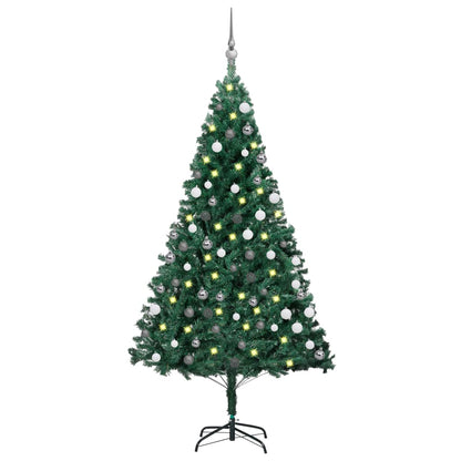 Kunstkerstboom Met Led's En Kerstballen 180 Cm Pvc Groen