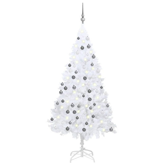 Kunstkerstboom Met Led's En Kerstballen 150 Cm Pvc Wit