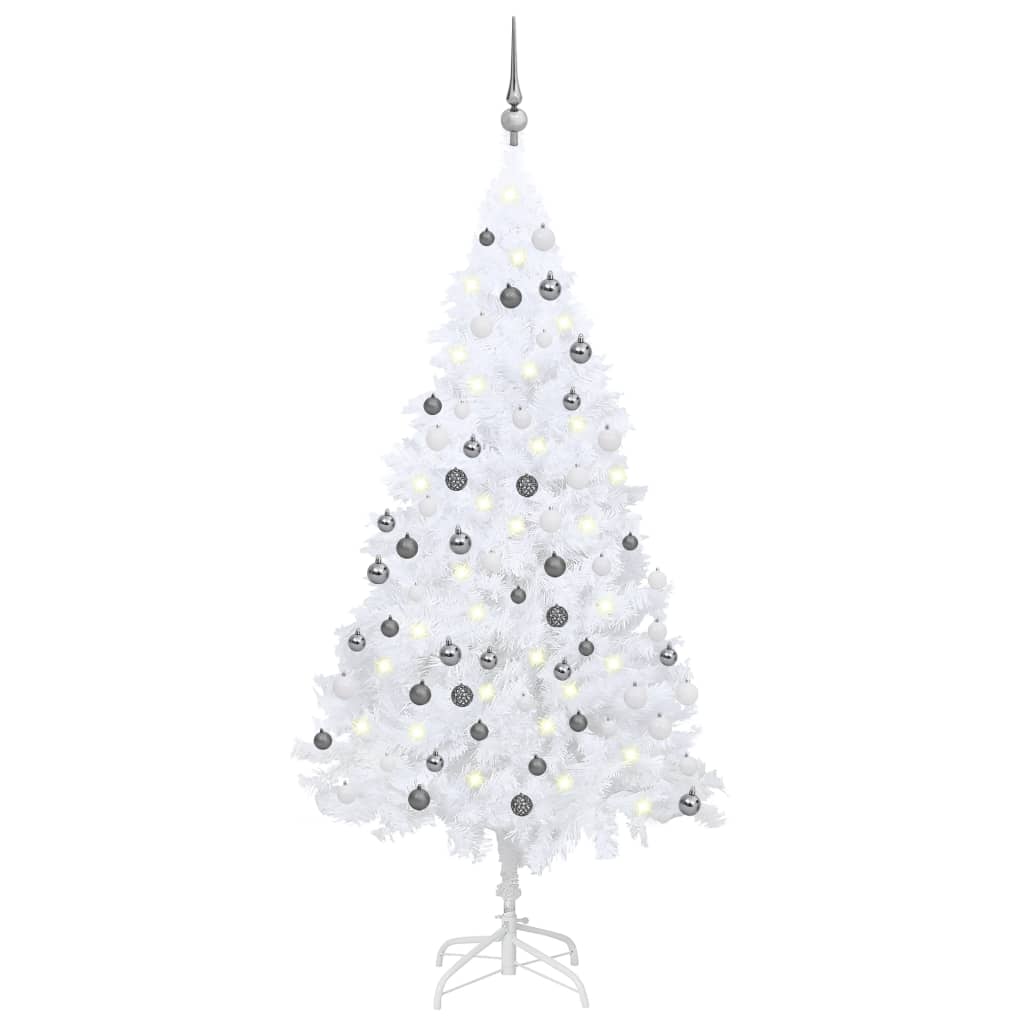 Kunstkerstboom Met Led's En Kerstballen 180 Cm Pvc Wit