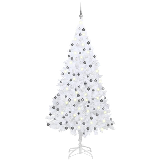 Kunstkerstboom Met Led's En Kerstballen 210 Cm Pvc Wit