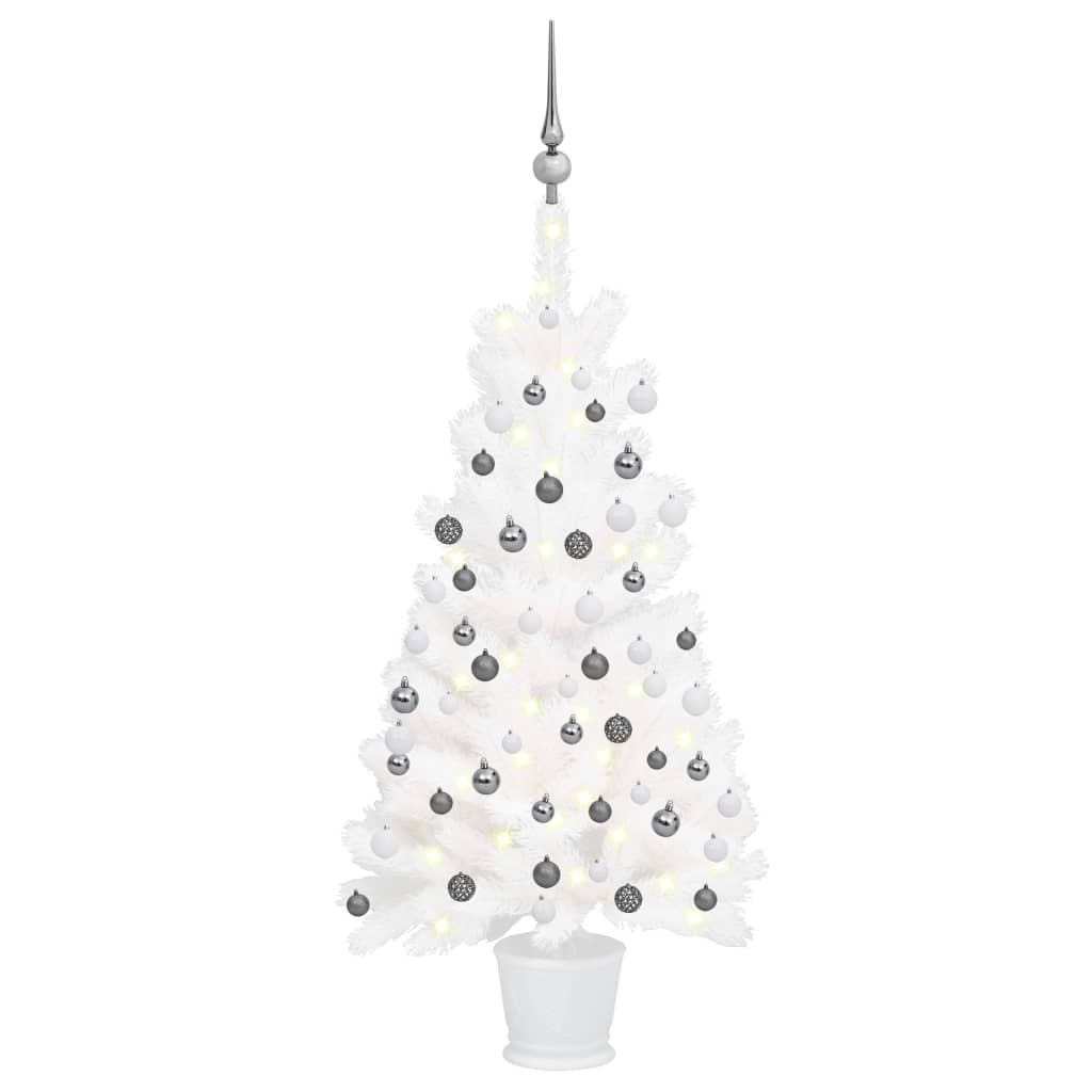 Kunstkerstboom Met Led's En Kerstballen 90 Cm Wit