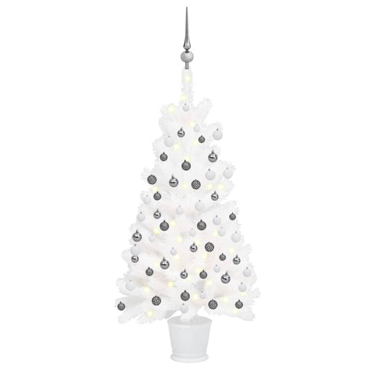 Kunstkerstboom Met Led's En Kerstballen 90 Cm Wit