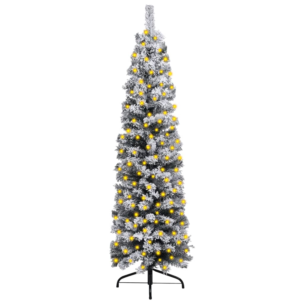Kerstboom Met Led's En Sneeuwvlokken Smal 120 Cm Pvc Groen