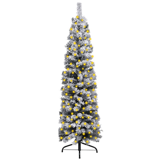 Kerstboom Met Led's En Sneeuwvlokken Smal 120 Cm Pvc Groen