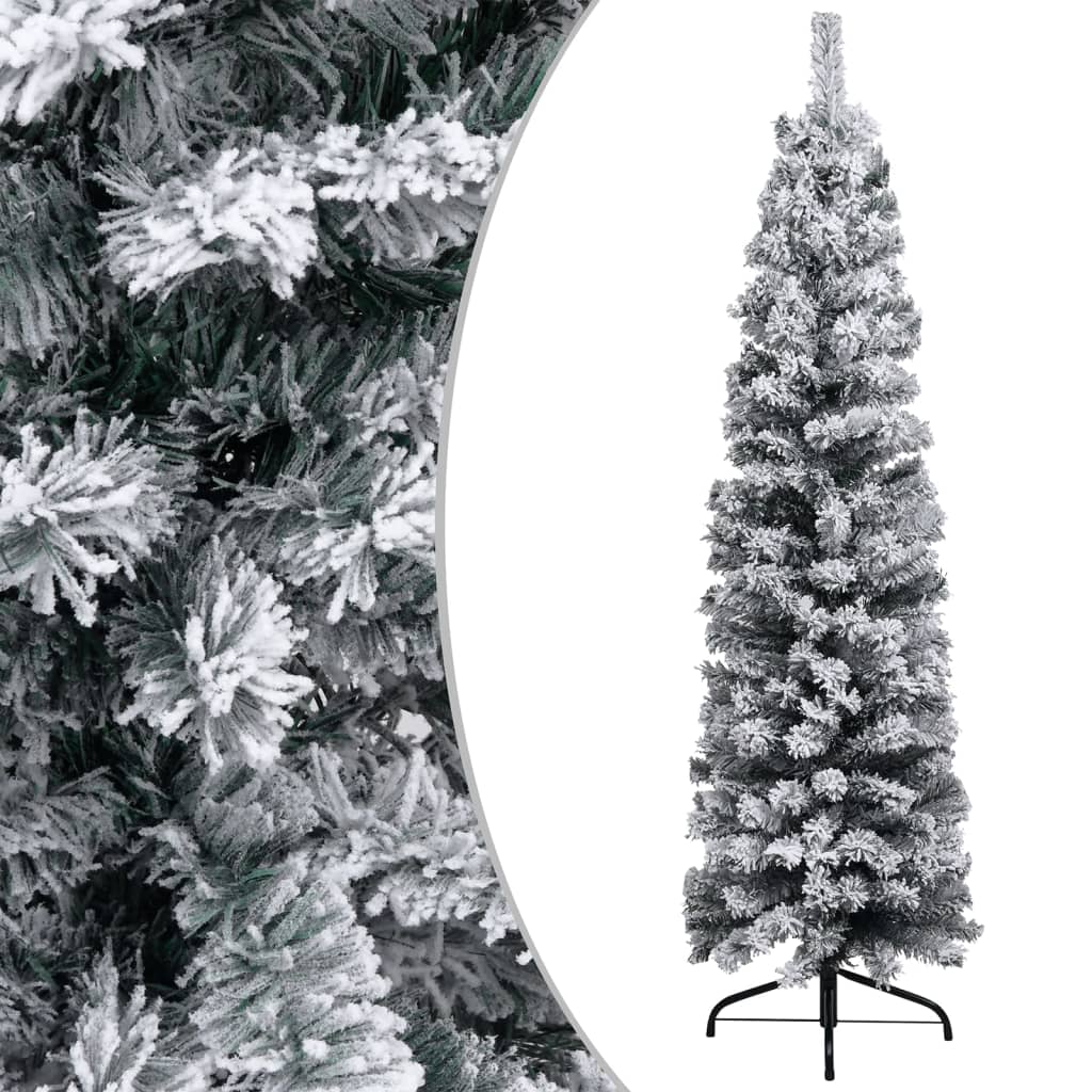 Kerstboom Met Led's En Sneeuwvlokken Smal 120 Cm Pvc Groen