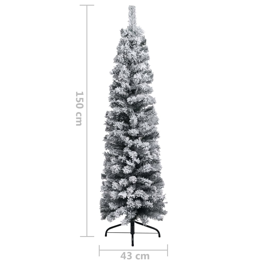 Kerstboom Met Led's En Sneeuwvlokken Smal 150 Cm Pvc Groen