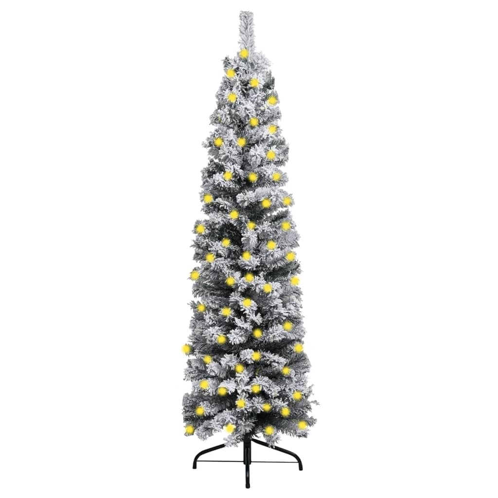 Kerstboom Met Led's En Sneeuwvlokken Smal 180 Cm Pvc Groen