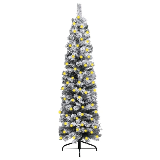 Kerstboom Met Led's En Sneeuwvlokken Smal 180 Cm Pvc Groen