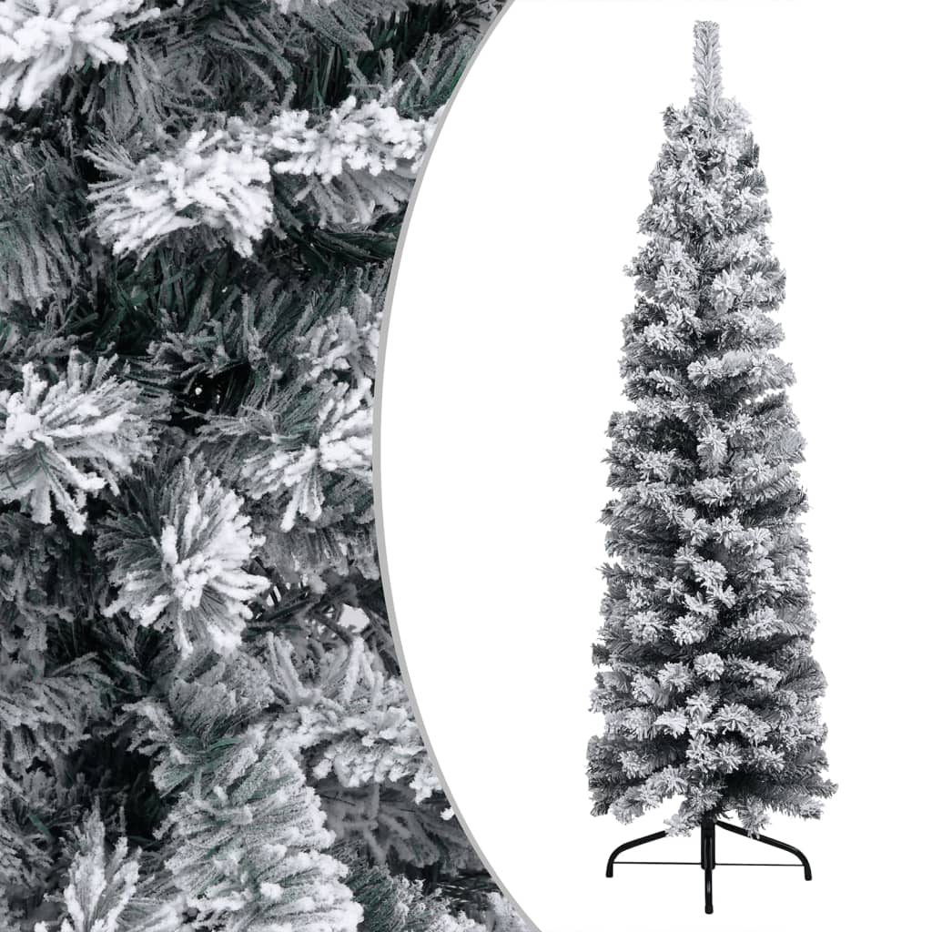 Kerstboom Met Led's En Sneeuwvlokken Smal 180 Cm Pvc Groen