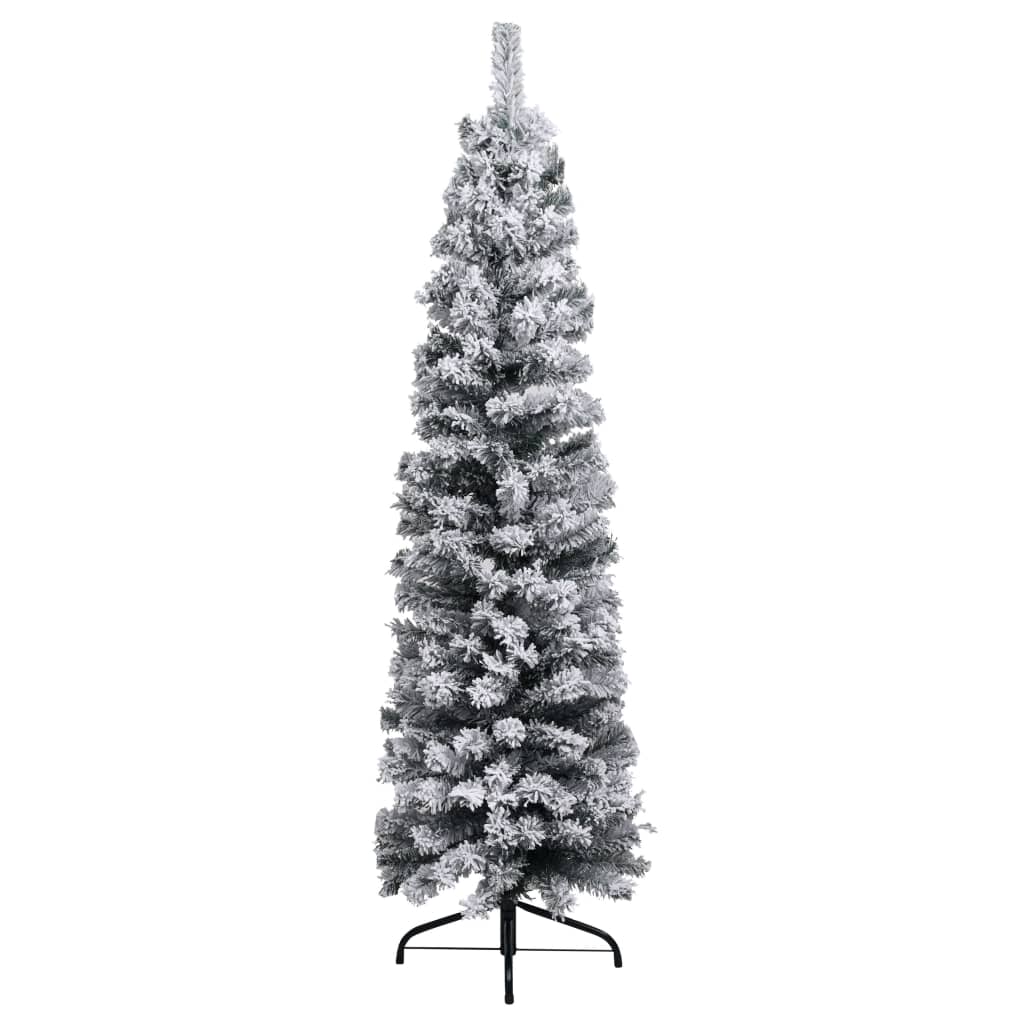 Kerstboom Met Led's En Sneeuwvlokken Smal 180 Cm Pvc Groen