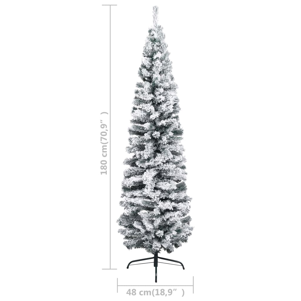 Kerstboom Met Led's En Sneeuwvlokken Smal 180 Cm Pvc Groen
