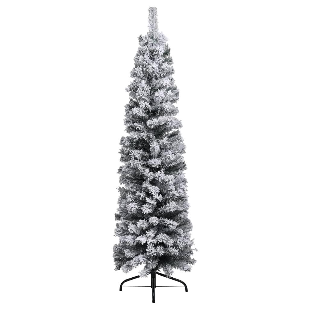 Kerstboom Met Led's En Sneeuwvlokken Smal 210 Cm Pvc Groen