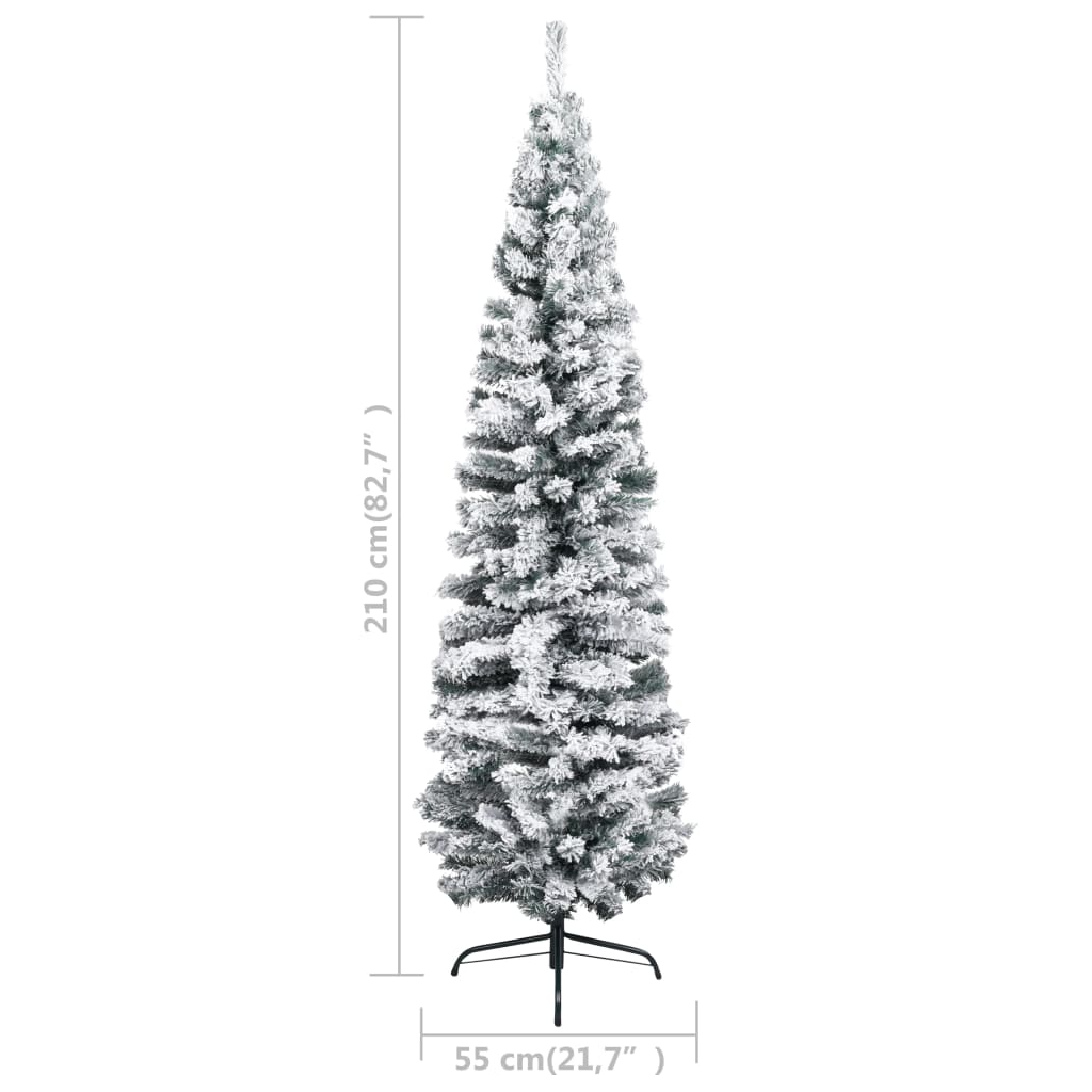 Kerstboom Met Led's En Sneeuwvlokken Smal 210 Cm Pvc Groen