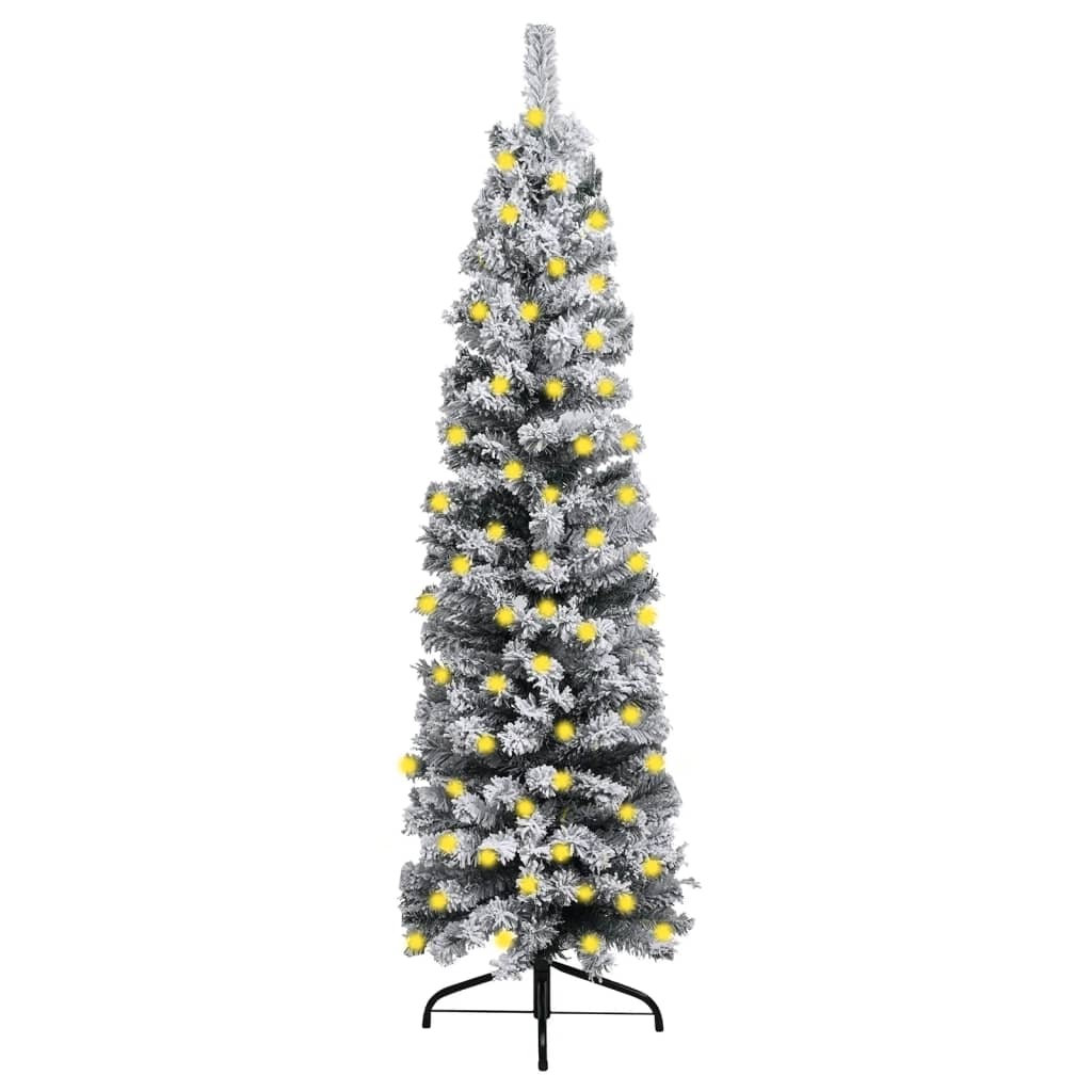 Kerstboom Met Led's En Sneeuwvlokken Smal 240 Cm Pvc Groen