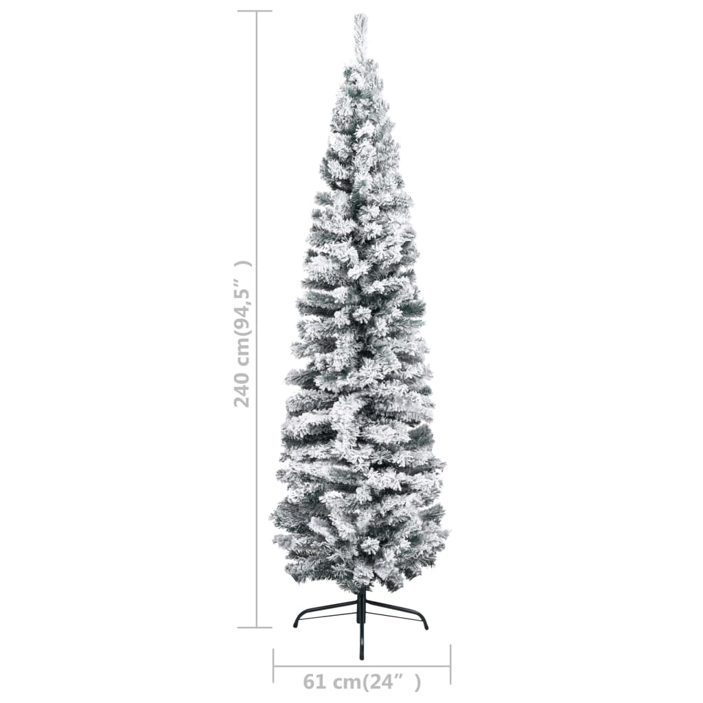 Kerstboom Met Led's En Sneeuwvlokken Smal 240 Cm Pvc Groen