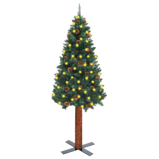 Kerstboom Met Led's En Hout En Dennenappels Smal 150 Cm Groen