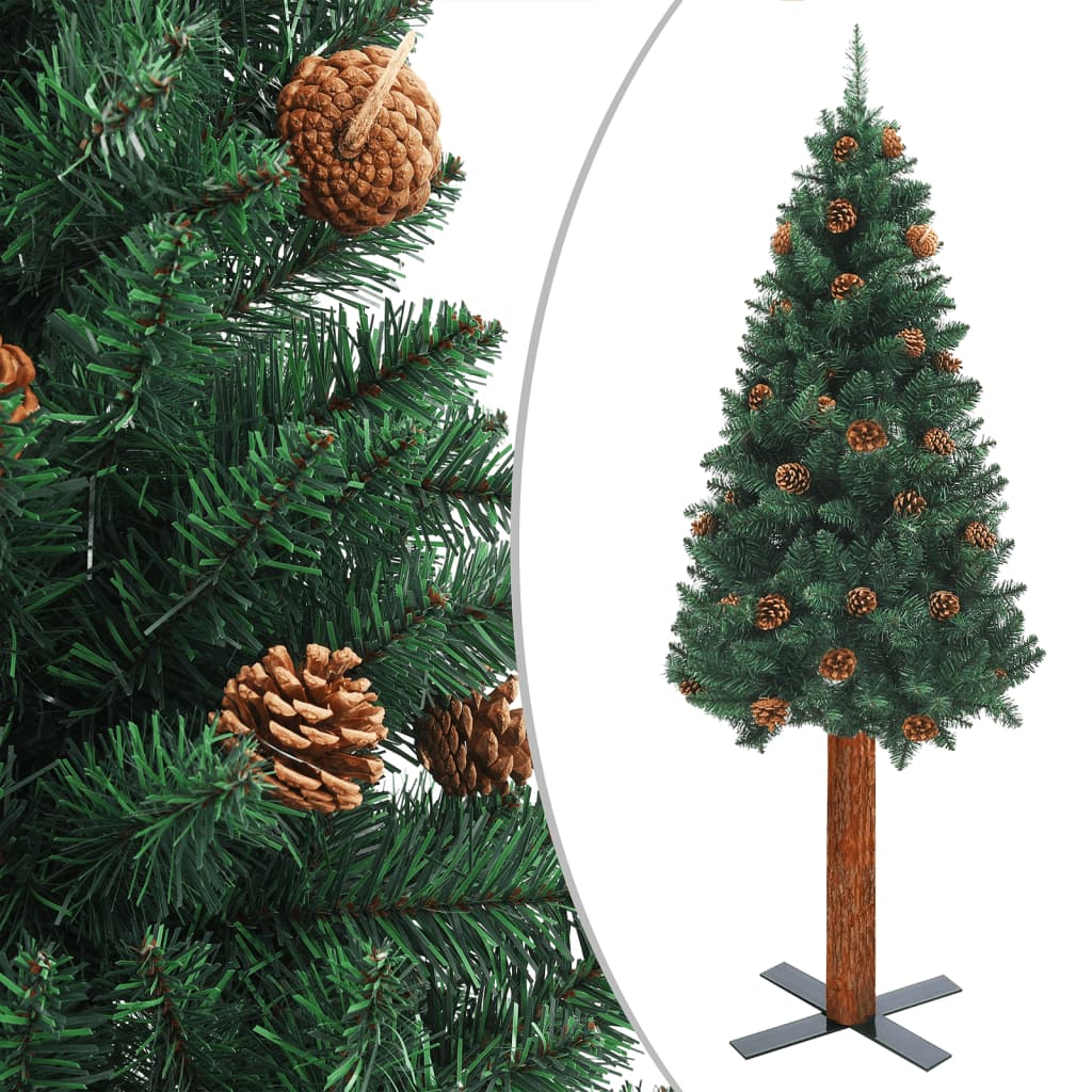 Kerstboom Met Led's En Hout En Dennenappels Smal 150 Cm Groen