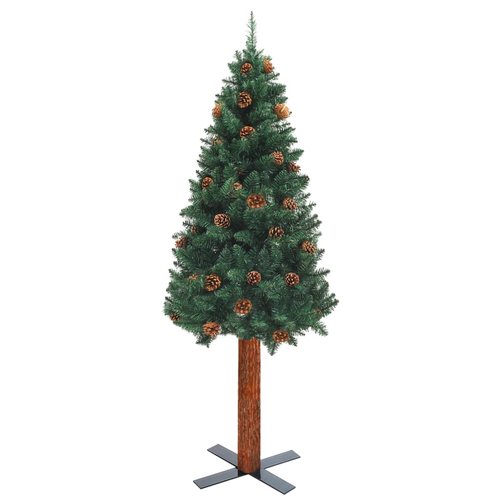 Kerstboom Met Led's En Hout En Dennenappels Smal 180 Cm Groen