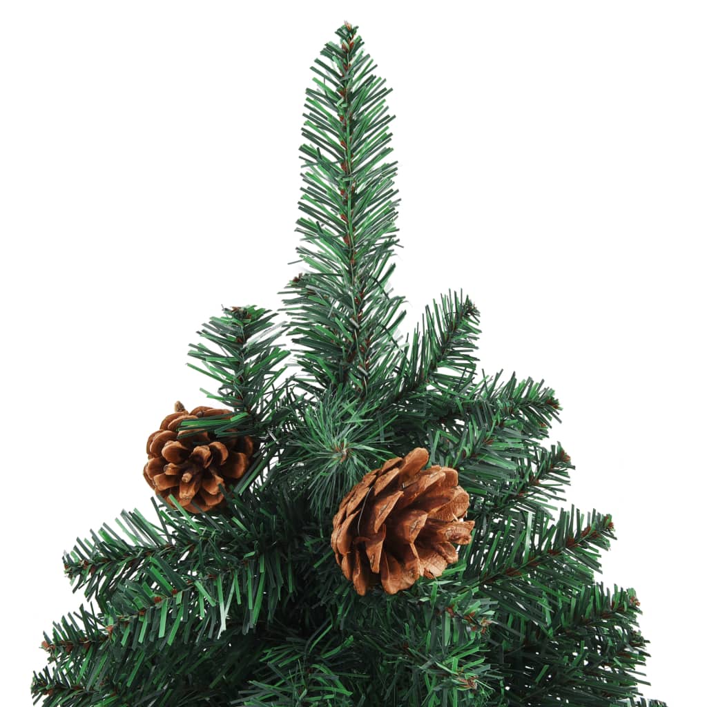 Kerstboom Met Led's En Hout En Dennenappels Smal 210 Cm Groen