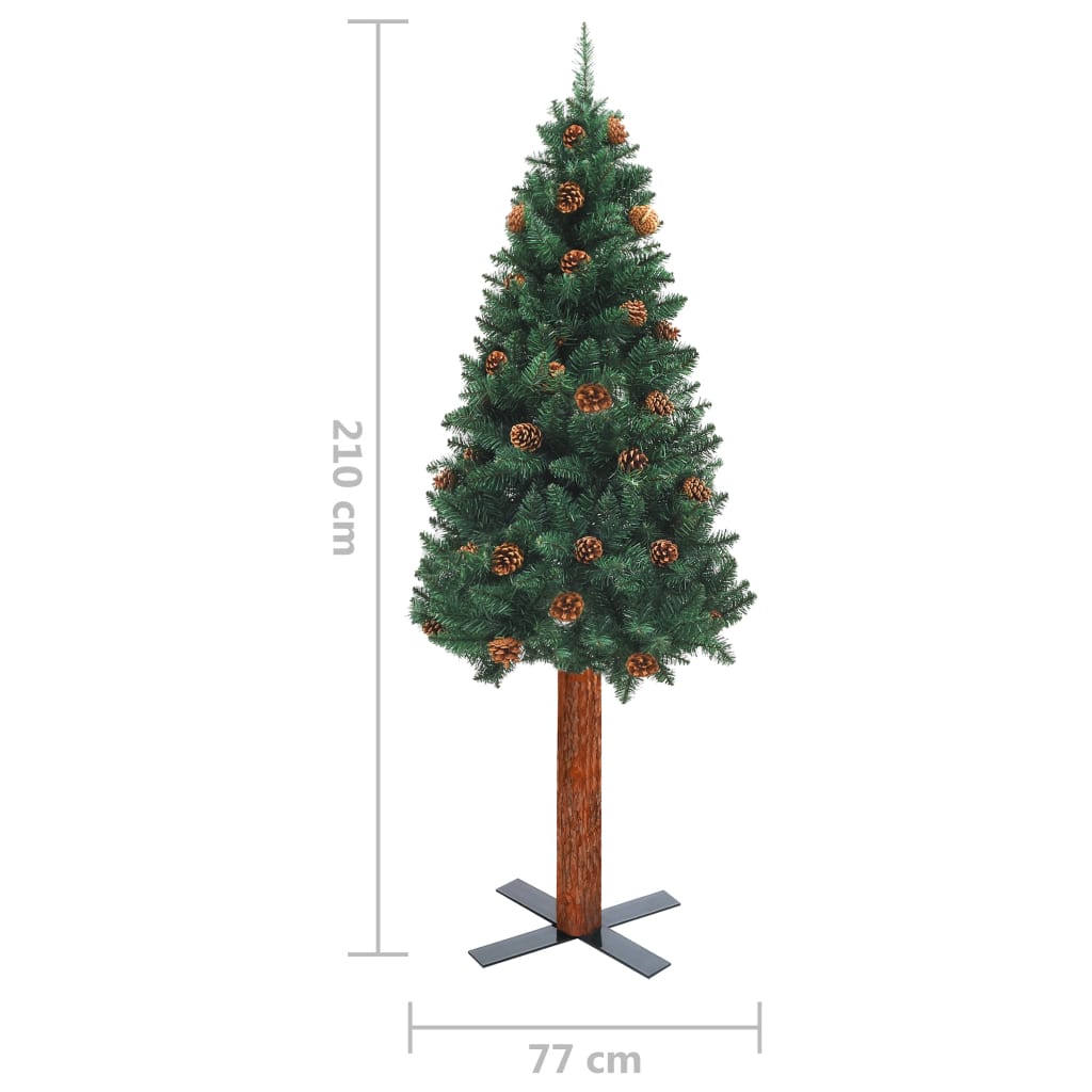 Kerstboom Met Led's En Hout En Dennenappels Smal 210 Cm Groen