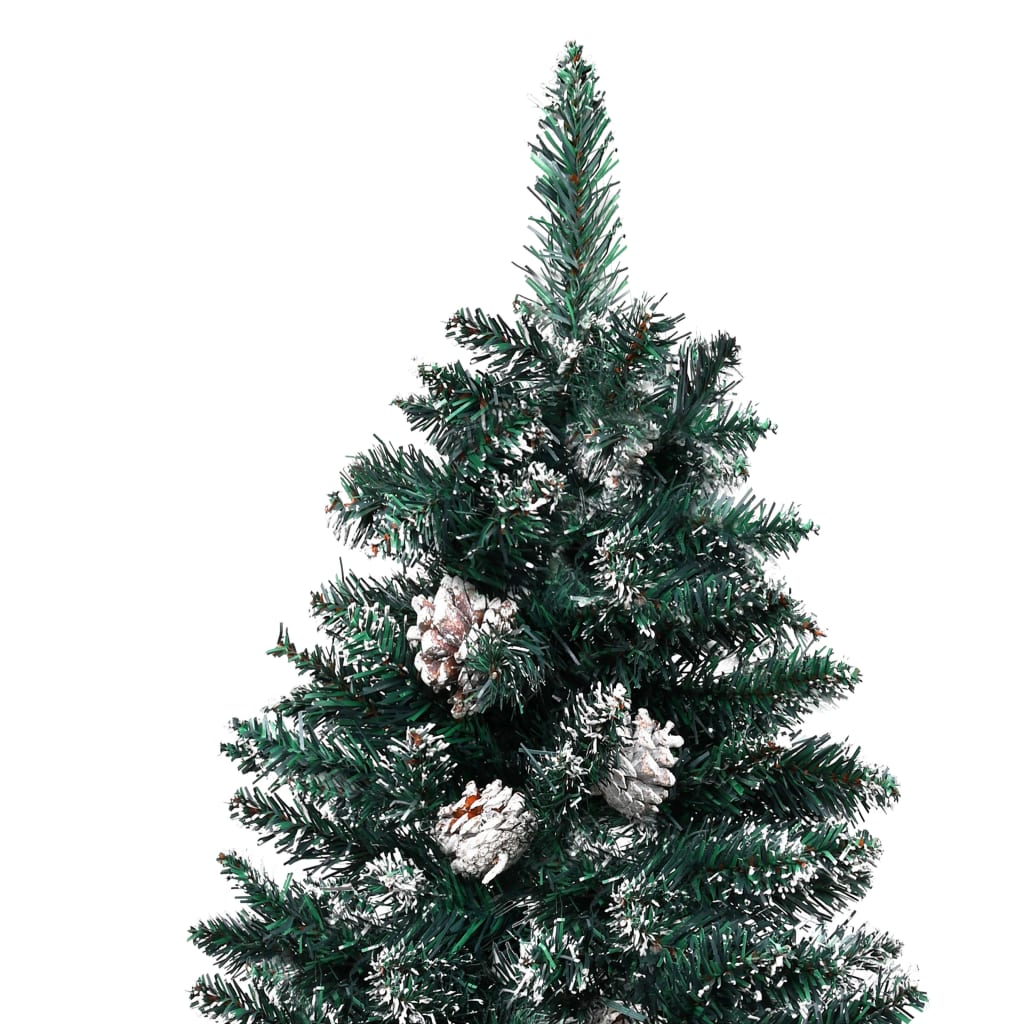 Kerstboom Met Led's En Hout En Witte Sneeuw Smal 150 Cm Groen