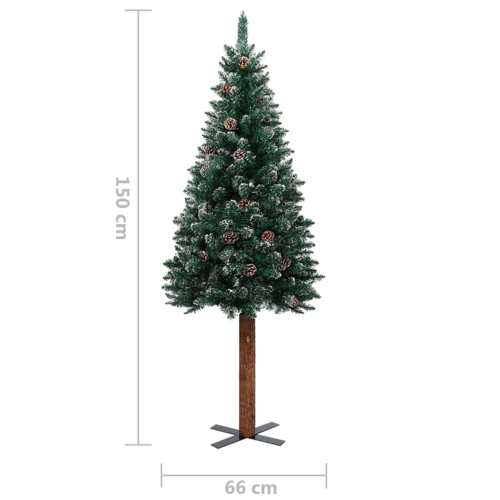 Kerstboom Met Led's En Hout En Witte Sneeuw Smal 150 Cm Groen