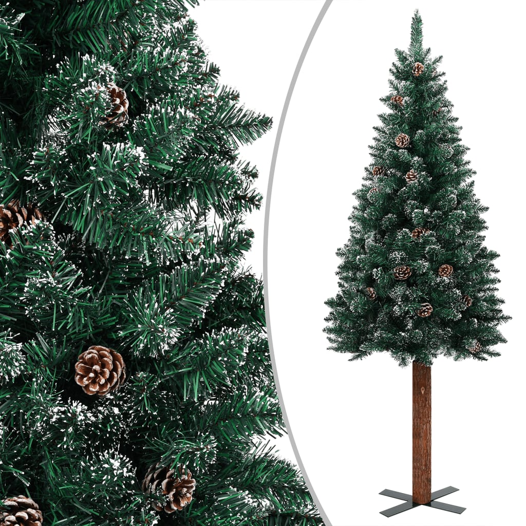 Kerstboom Met Led's En Hout En Witte Sneeuw Smal 180 Cm Groen