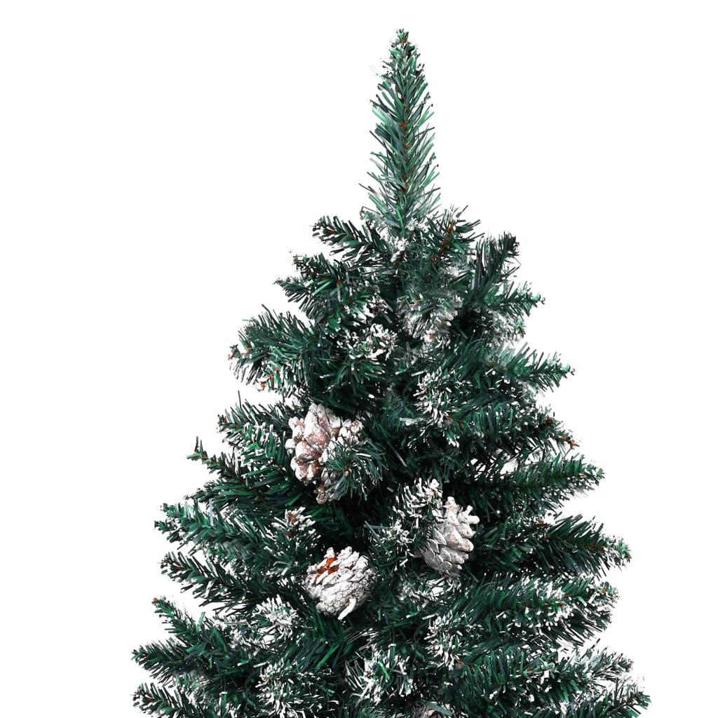 Kerstboom Met Led's En Hout En Witte Sneeuw Smal 210 Cm Groen