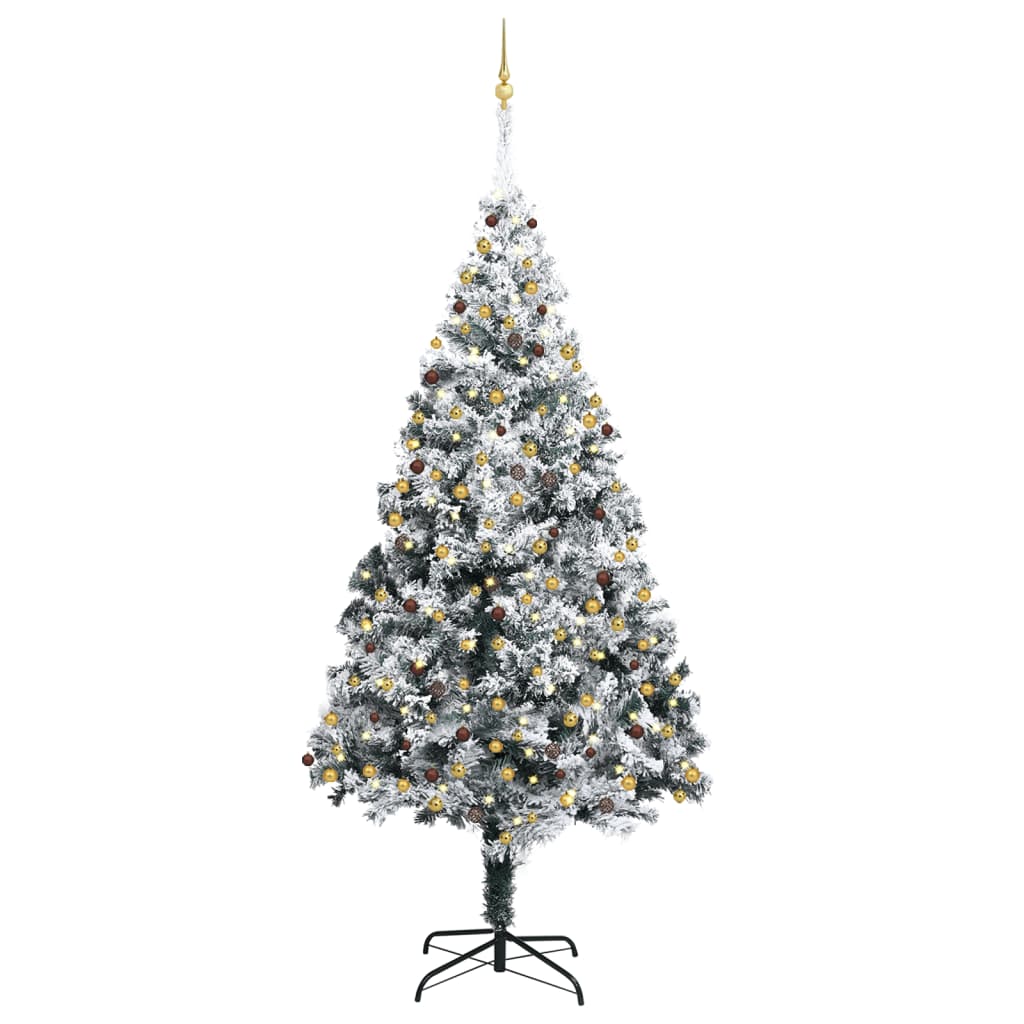 Kunstkerstboom Met Led's, Kerstballen En Sneeuw 300 Cm Groen