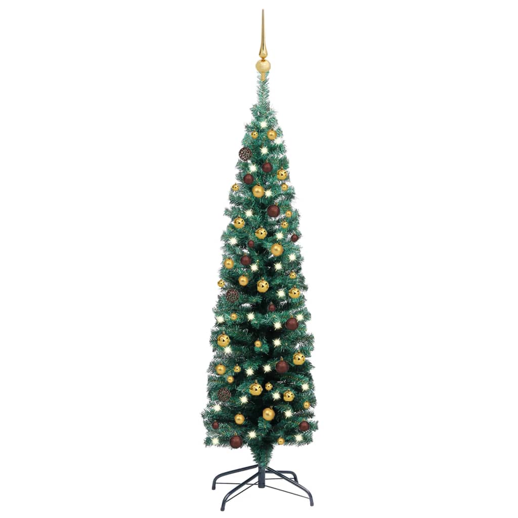 Kunstkerstboom Met Led's En Kerstballen Smal 120 Cm Groen